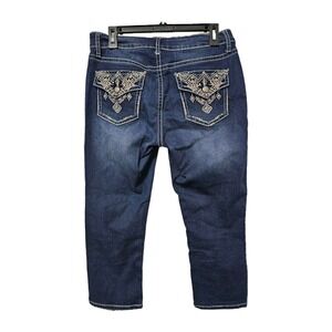 ND Weekend Capri Jeans Womens 10 Blue Dark Wash Embroidered Distressed Cropped